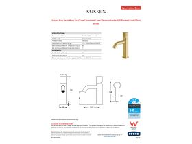 Specification Sheet - Sussex Pure Basin Mixer Tap Curved Spout with Linear Textured Handle PVD Brushed Gold (5 Star)
