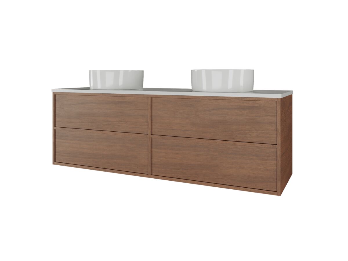 Supporting Image - Kado Aspect Wall Hung Vanity Unit 1500mm Double Bowl 4 Drawer Corian 20mm Top - Florentine Walnut