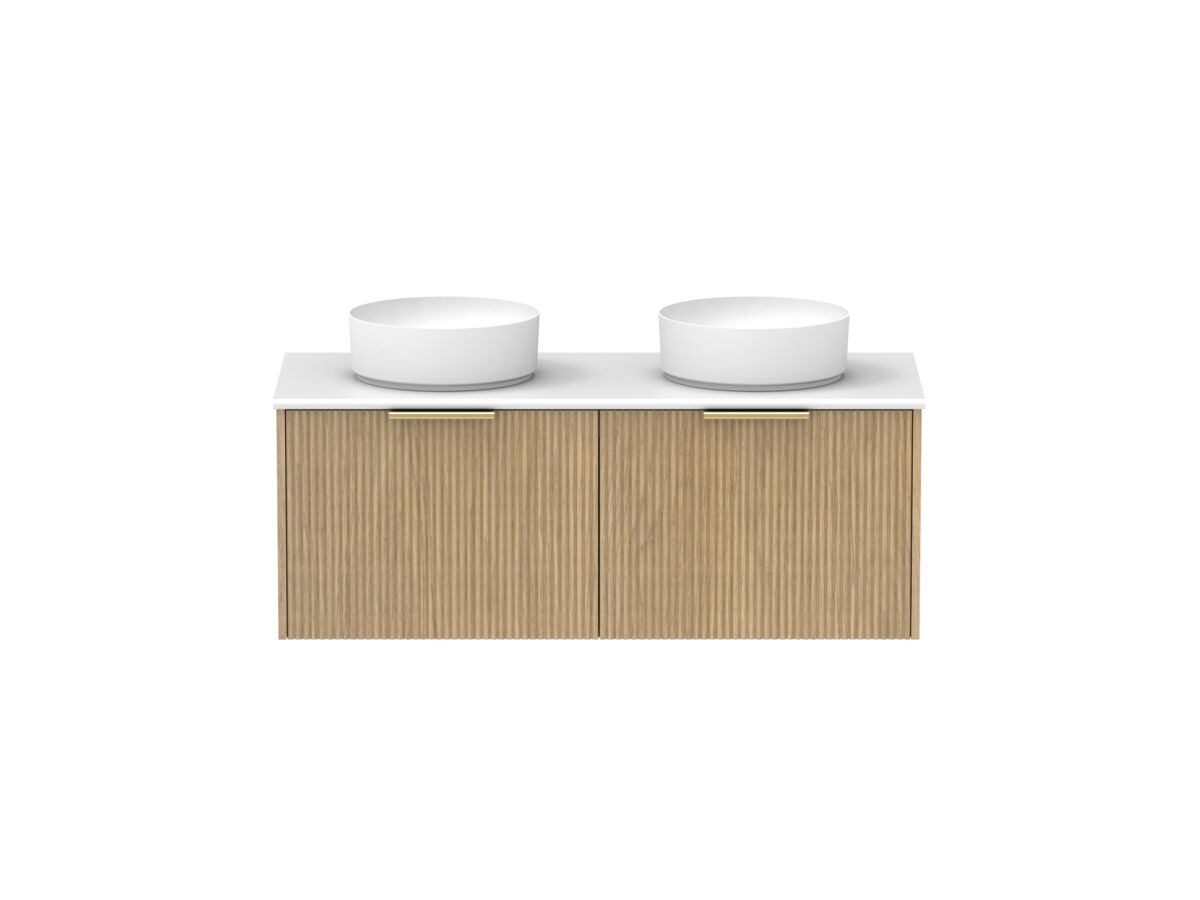 Supporting Image - Kado Neue Fluted Square 1200mm Wall Hung Vanity with Double Basin 20mm Top Boston Oak