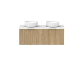 Supporting Image - Kado Neue Fluted Square 1200mm Wall Hung Vanity with Double Basin 20mm Top Boston Oak