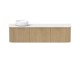 Supporting Image - Kado Neue Fluted Double Curve All Drawer 1800 Wall Hung Vanity with Left Hand Basin Durasein 12mm Top Boston Oak