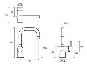 Technical Drawing - Sussex Scala Basin-Sink Mixer Tap Small Square Right Hand