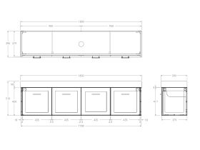 Technical Drawing - Kado Lux Ensuite All Door 1800mm Wall Hung Centre Basin 90mm Top