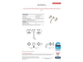 Specification Sheet - Sussex Oria Cross Handle Wall Basin Set 165mm Outlet PVD Brushed Nickel (5 Star) Lead Free