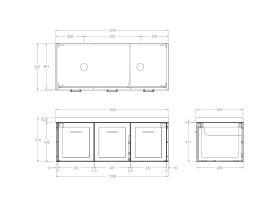 Technical Drawing - Kado Lux All Door 1200mm Double Bowl Wall Hung 50mm Top