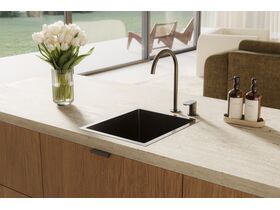 In Situ - Mizu Soothe MK2 Extended Height Hob Mixer Set Brushed Gunmetal and Memo Oscar Inset Compact Single Bowl Sink 350mm Overflow No Taphole