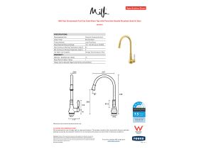 Specification Sheet - Milli Voir Gooseneck Pull-Out Sink Mixer Tap with Porcelain Handle Brushed Gold (4 Star)