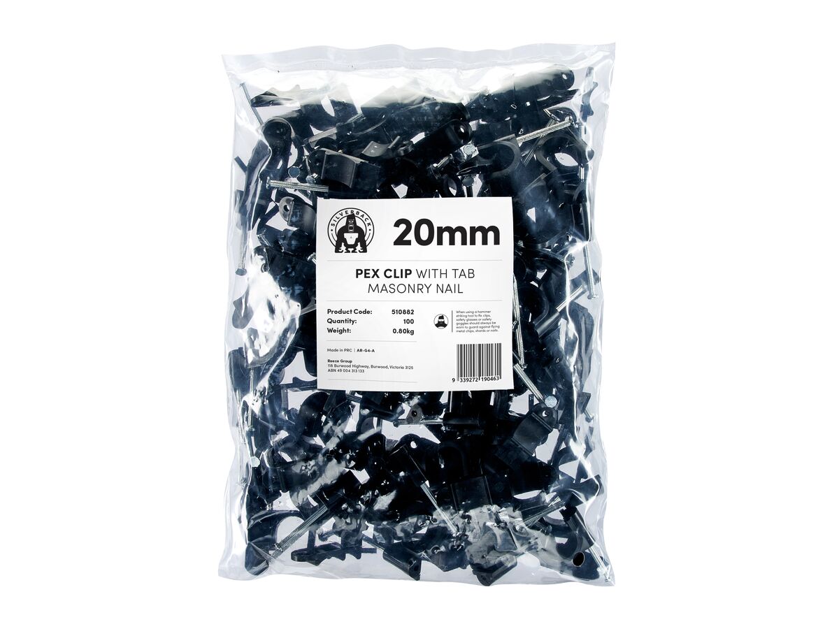 S/BACK PEX CLIP W/TAB 20MM M/NAIL (100)