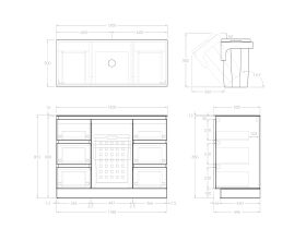 Technical Image - Posh Domaine Plus Hamper 1200 Floor Mounted Centre Bowl 12mm Durasein Top