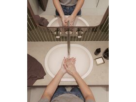 In Situ - Mizu Drift Dial Wall Basin/Bath Set 200mm in Brushed Nickel, Omvivo Villa Oval Semi Inset Basin 485mm White Haven and Kado Lux Framed Mirror Shaving Cabinet 450mm x 900mm