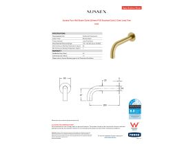 Specification Sheet - Sussex Pure Wall Basin Outlet 200mm PVD Brushed Gold (3 Star) Lead Free