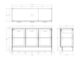 Technical Drawing - Kado Lux All Door 1500mm Centre Bowl Floor Mount 50mm Top