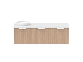 Supporting Image - Kado Neue Fluted Square All Drawer 1500mm Wall Hung Vanity with Left Hand Basin 50mm Top Blonde Oak