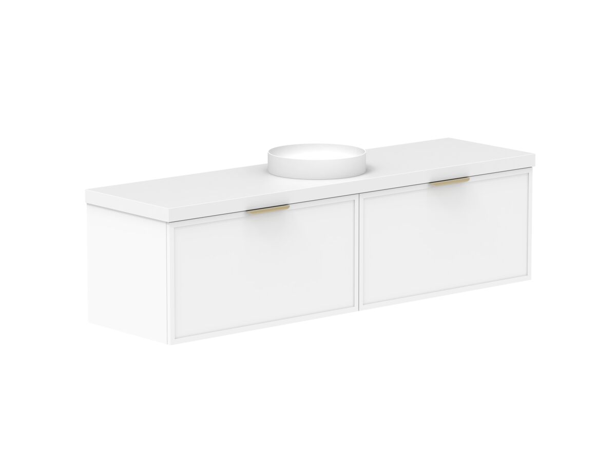 Supporting Image - Kado Lux Slim All Drawer 1800mm Wall Hung Vanity with Centre Basin 50mm Top Matte White