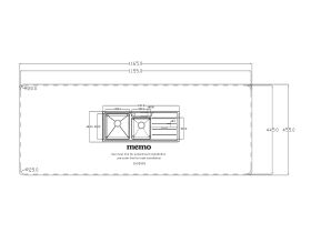 Cut Out Template - Memo Hugo 1 & 3/4 Bowl Sink 1 Taphole Left Hand Bowl with Drainer Stainless Steel V2