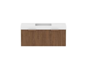 Supporting Image - Kado Lux Slim All Drawer 1200mm Wall Hung Vanity with Centre Basin 90mm Top Florentine Walnut