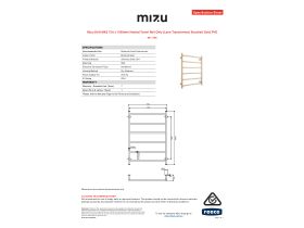 Specification Sheet - Mizu Drift MK2 750 x 1050mm Heated Towel Rail Only (Less Transformer) Brushed Gold PVD