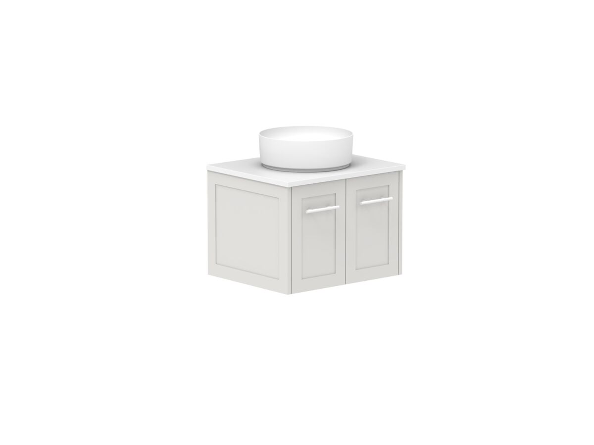 Supporting Image - Kado Lux All Door 600mm Wall Hung Vanity Centre Basin 20mm - Feather Grey - Angle