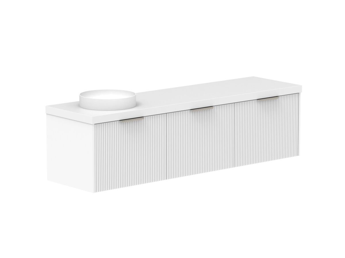 Supporting Image 2- Kado Neue Fluted Square All Drawer 1800mm Wall Hung Vanity with Left Hand Basin 50mm Top Ultra White