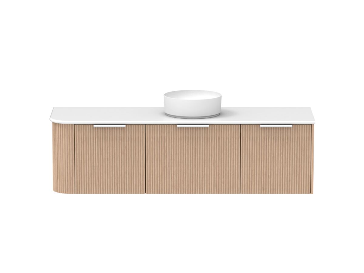Supporting Image - Kado Neue Fluted Single Curve All Drawer 1650mm Wall Hung Vanity with Centre Basin 20mm Top Blonde Oak