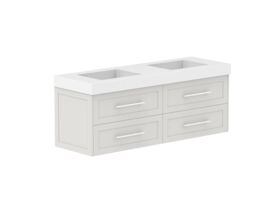 Supporting Image - Kado Lux All Drawer 1500mm Wall Hung Vanity Double Basin 90mm - Feather Grey - Angle