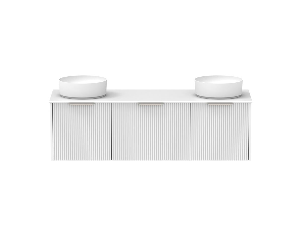 Supporting Image - Kado Neue Fluted Square All Drawer 1500mm Wall Hung Vanity with Double Basin Durasein 12mm Top Ultra White