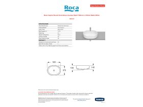 Specification Sheet - Roca Inspira Round Oval Above Counter Basin 500mm x 370mm Matte White