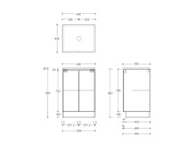 Technical Drawing - Posh Domaine Conventional 600mm Floor Mounted Vanity Centre Basin 20mm Top
