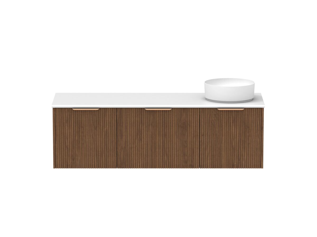 Supporting Image - Kado Neue Fluted Square All Drawer 1500mm Wall Hung Vanity with Right Hand Basin 20mm Top Florentine Walnut