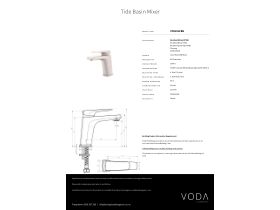 Specification Sheet - Voda Tide Basin Mixer Brushed Nickel PVD (4 Star) Lead Free