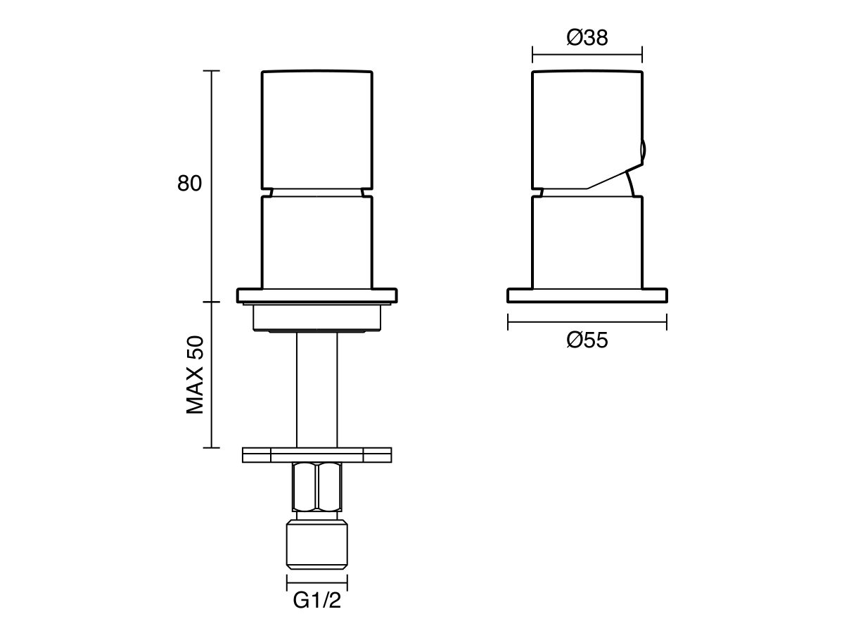 Technical Drawing - Mizu Drift Dial Hob Mixer Lead Free