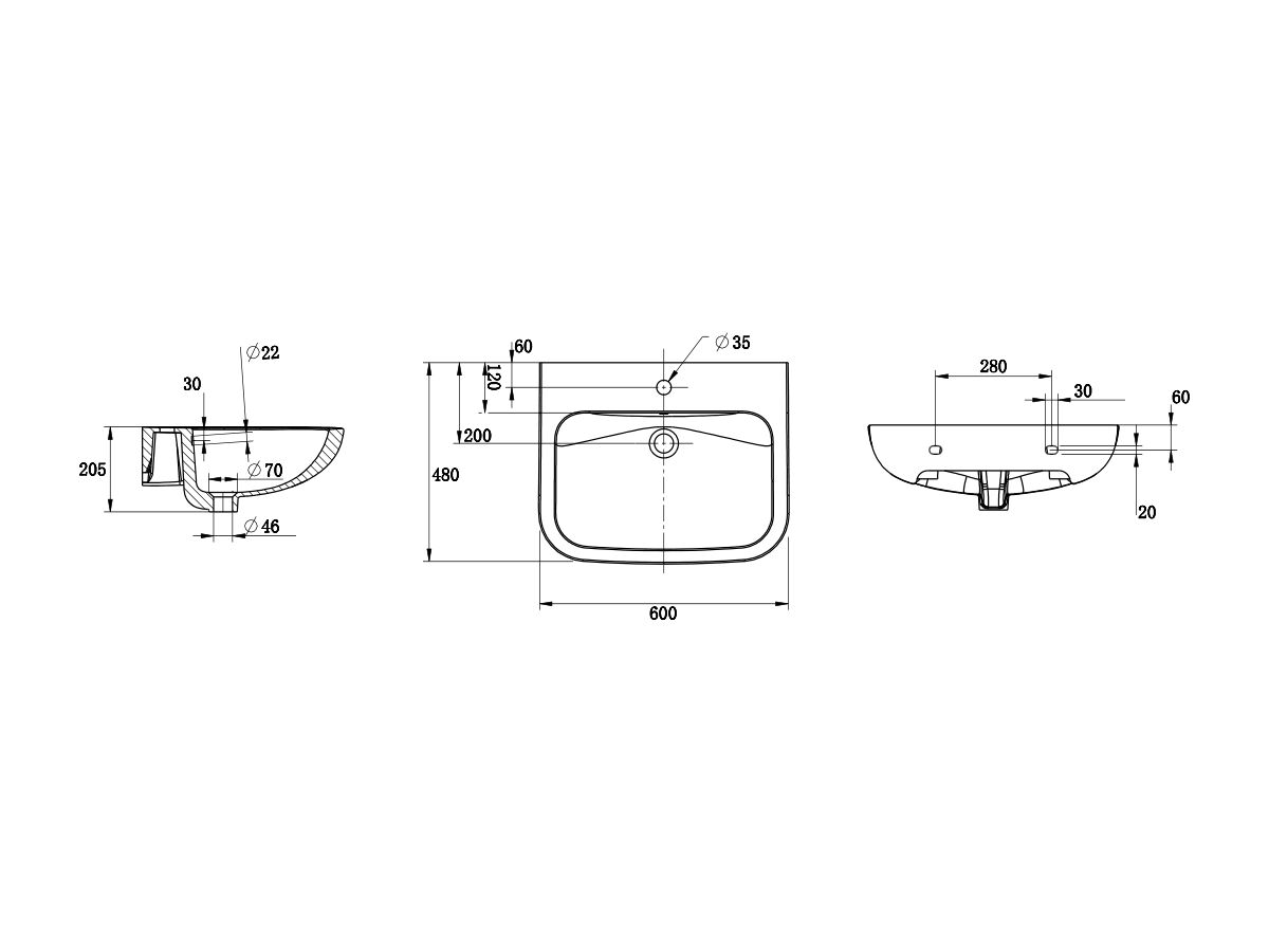 Wolfen Wall Basin with Overflow 1 Taphole 600 x 480