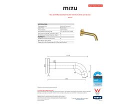 Specification Sheet - Mizu Drift MK2 Basin/Bath Outlet 160mm Brushed Gold (5 Star)