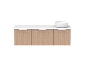 Supporting Image - Kado Neue Fluted Square All Drawer 1500mm Wall Hung Vanity with Right Hand Basin 20mm Top Blonde Oak