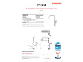 Specification Sheet - Mizu Soothe MK2 Gooseneck Sink Mixer Tap Square Chrome (5 Star) Lead Free