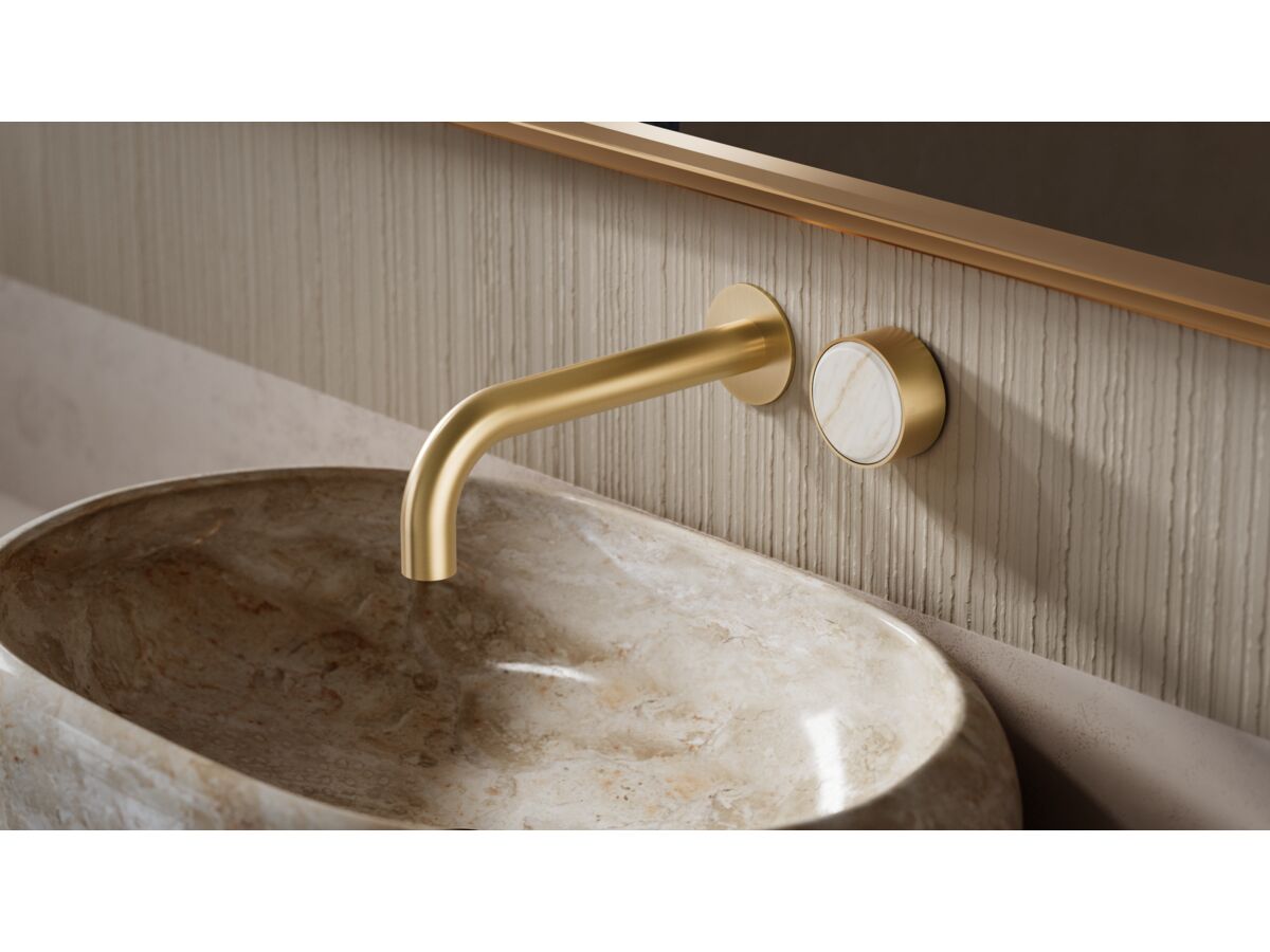 In Situ - Sussex Pure Elemental Progressive Wall Basin Mixer System 200mm in Brushed Gold with Pure Aurora Elemental Handle Insert