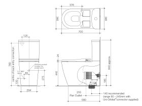 Technical Drawing - Caroma Forma II Bidet Cleanflush Close Coupled Back to Wall Back Entry Overheight Toilet Suite Gloss White (4 Star)