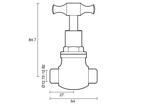 Technical Drawing - Dura Stop Tap Capillary T-Head Rough Brass 15mm Lead Free