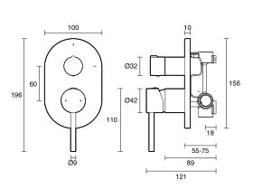 Technical Drawing - Posh Bristol Pin Shower Mixer with Diverter Lead Free