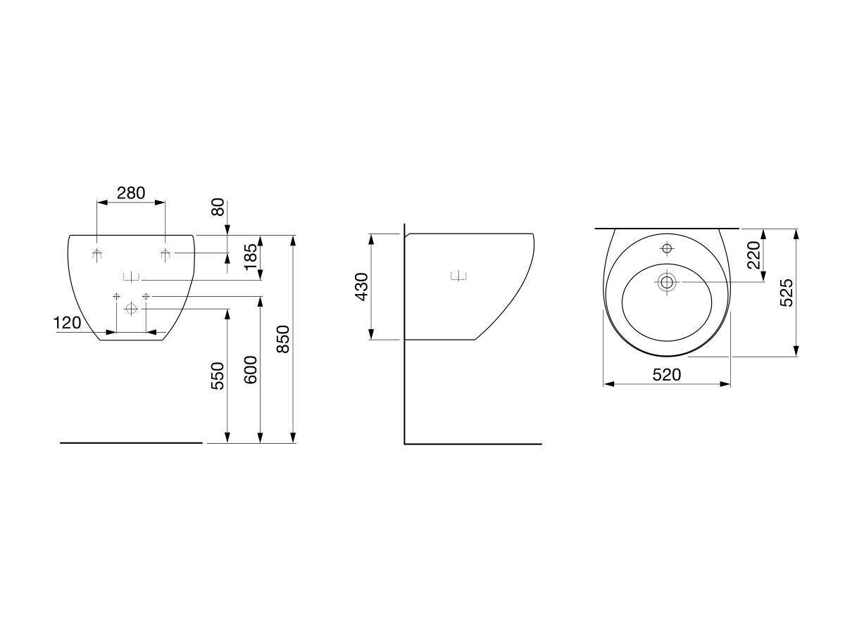 Alessi One Wall Basin 520mm x 525mm 1 Tap Hole White
