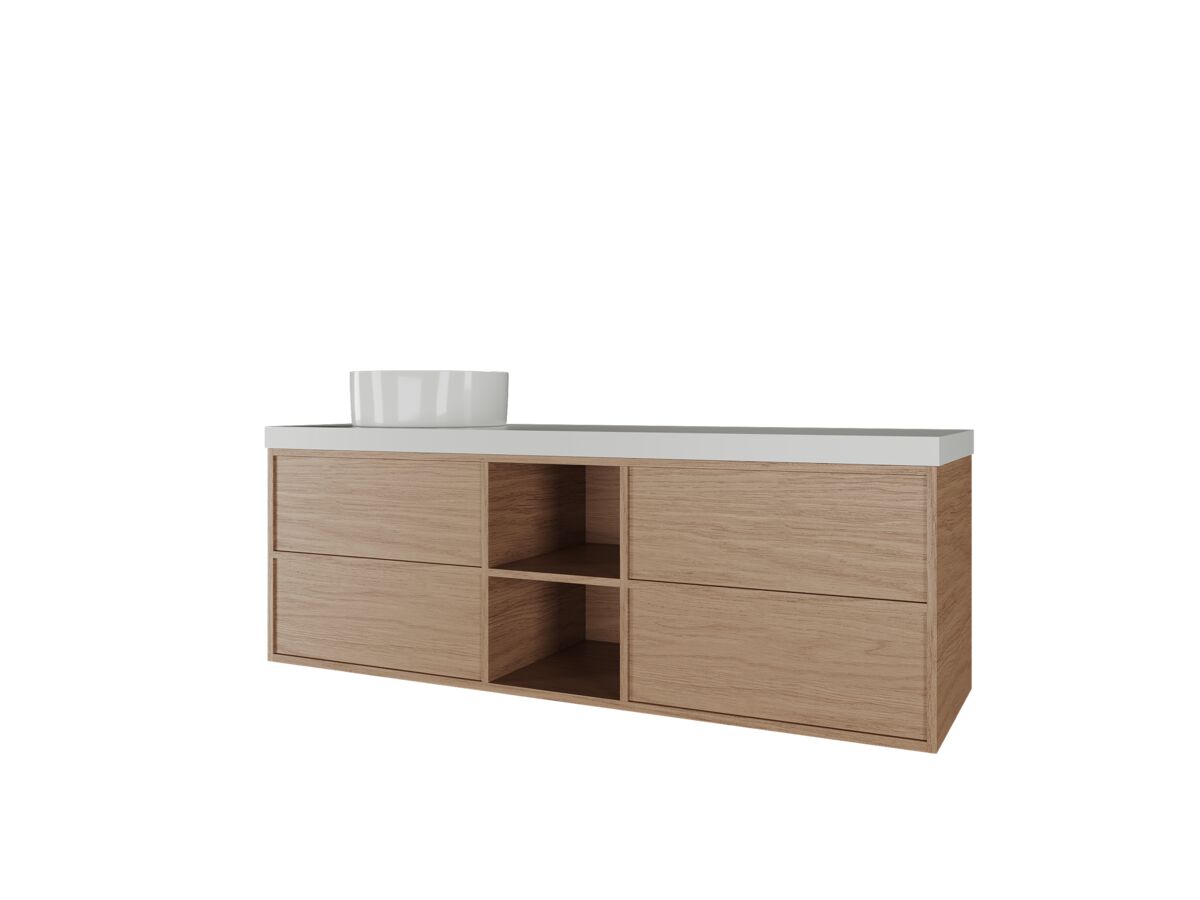 Supporting Image - Kado Aspect Shelf Vanity Unit 1800mm Single Bowl 4 Drawer Caesarstone Mineral 50mm Top - Boston Oak
