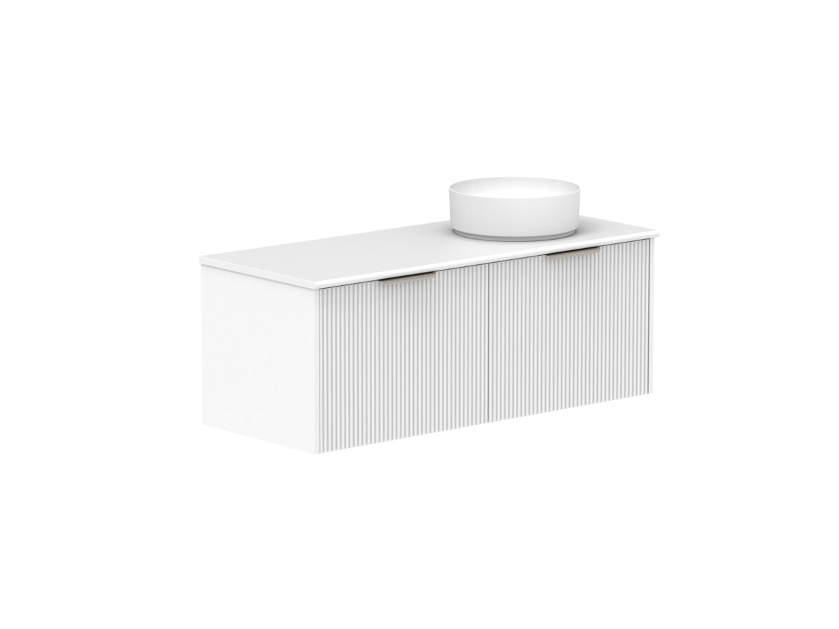 Supporting Image 2- Kado Neue Fluted Square All Drawer 1200mm Wall Hung Vanity with Right Hand Basin 20mm Top Ultra White
