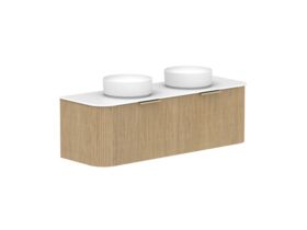 Supporting Image 2- Kado Neue Fluted Double Curve All Drawer 1500 Wall Hung Vanity With Double Basin Durasein 12mm Top Boston Oak