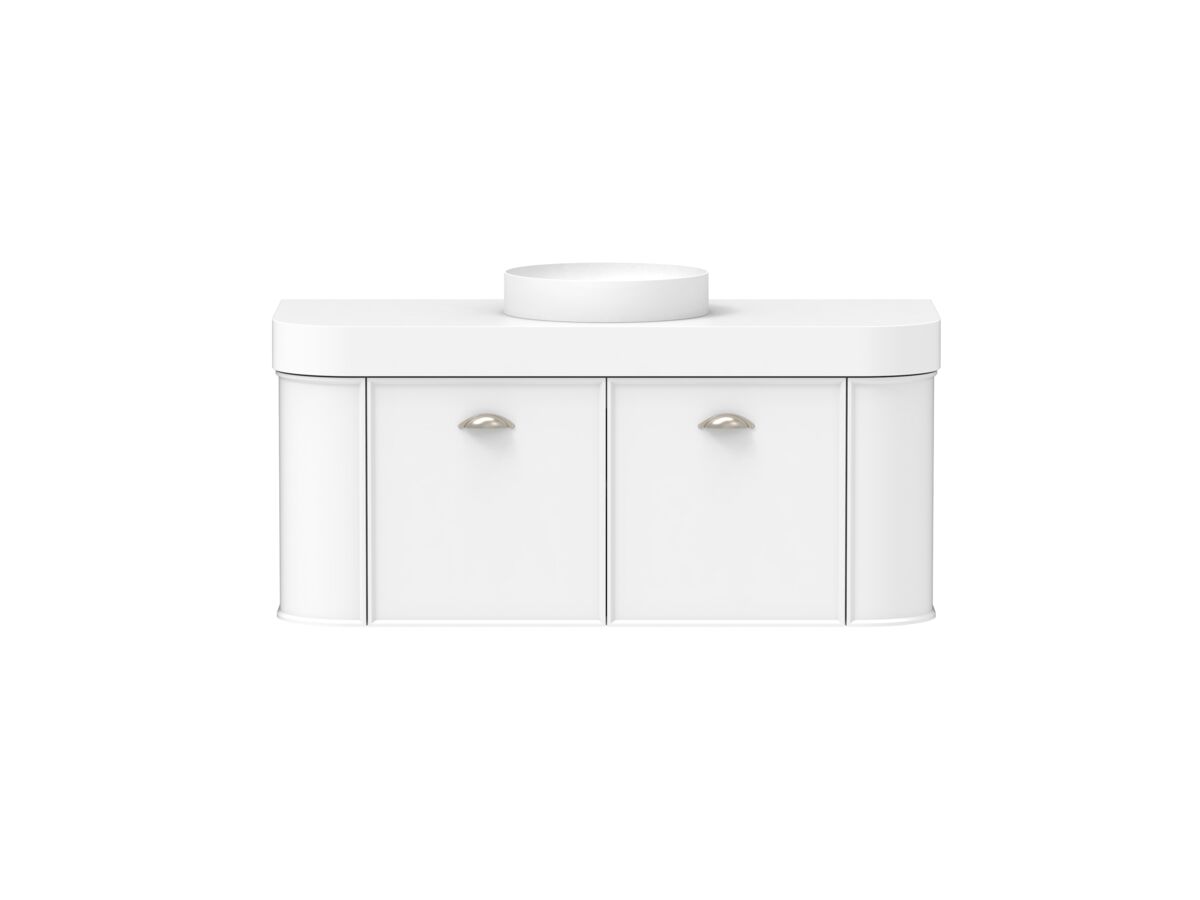 Supporting Image - Kado Era Double Curve All Door 1200mm Wall Hung Vanity Centre Basin 90mm Durasein Top Matte White