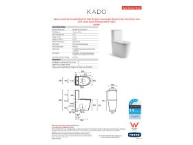 Specification Sheet - Kado Lux Close Coupled Back To Wall Rimless Overheight Bottom Inlet Toilet Suite with Soft Close Quick Release Seat (4 Star)