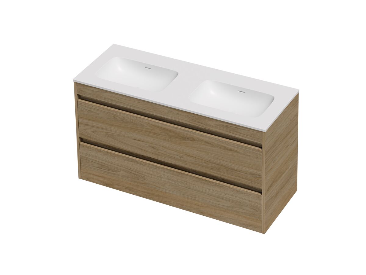 Hero - Posh Domaine Twin 1200 Double Bowl 2 Drawer Wall Hung Vanity Colour Console Top Matte White Mineral Cast No Taphole