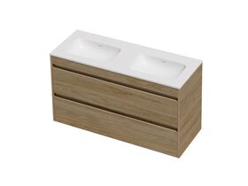 Hero - Posh Domaine Twin 1200 Double Bowl 2 Drawer Wall Hung Vanity Colour Console Top Matte White Mineral Cast No Taphole
