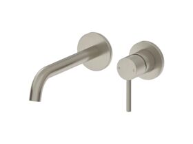 Mizu Drift Wall Basin/Bath Mixer Set Curved Spout with 2-Piece Cover Plate Brushed Nickel (6 Star)