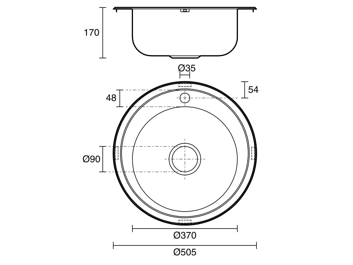 Posh Solus Round Sink 1 Taphole 500mm Stainless Steel