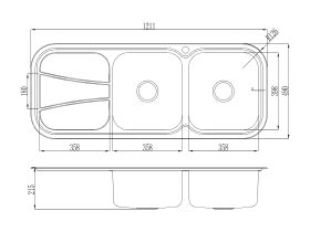 AFA Flow Double Bowl Undermount / Inset Sink Right Hand Bowl 1 Taphole with Quick-Fit Clips 1211 x 490mm Stainless Steel